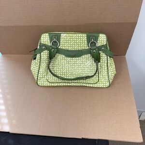 Coach Green and White Patterned Satchel